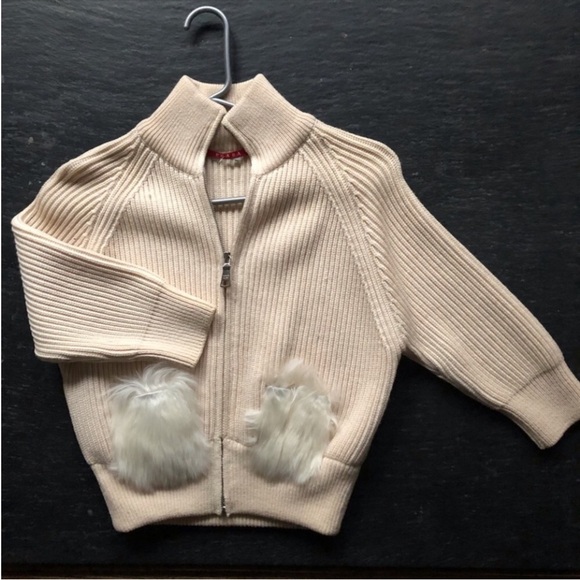 PRADA] Cream Wool Rib White ALPACA pockets Mock neck Cropped Sweater Cardigan - Picture 1 of 13